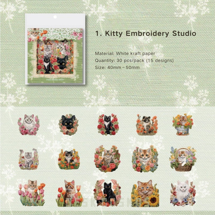 Embroidery Story Series Kitty Embroidery Studio Stickers Vintage Theme