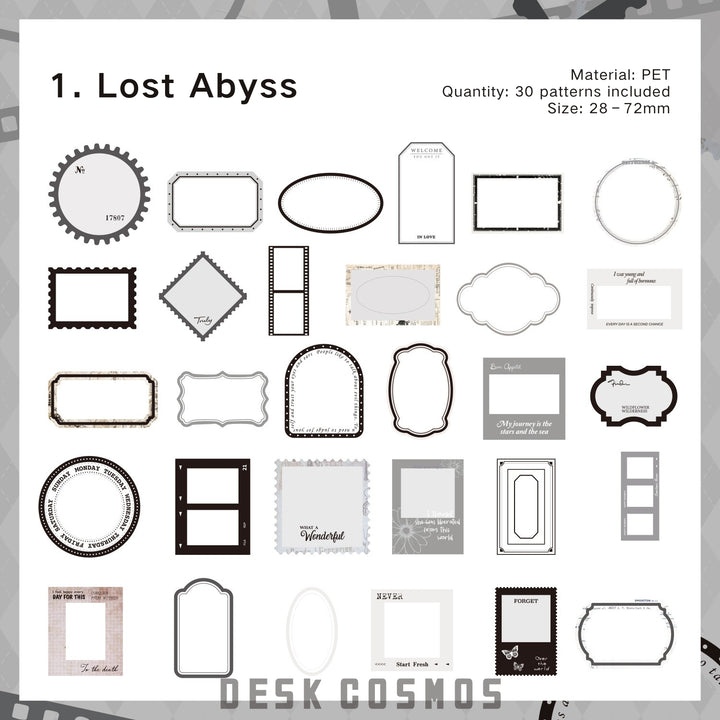 Time Trace Lost Abyss PET Stickers Vintage Frame Style