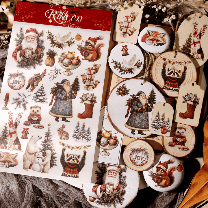 Christmas Santa Animal Transfer Stickers - Desk Cosmos