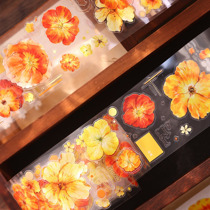 Vintage Yellow - Orange Floral Die - cut Tape - Desk Cosmos