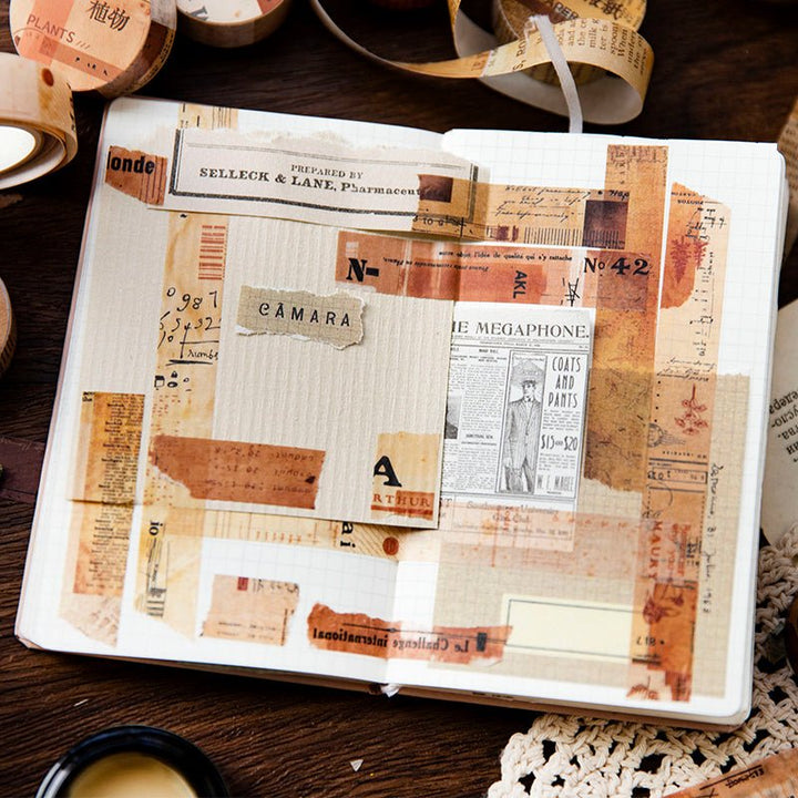 Vintage Washi Tape – Receipt, Plant, Map, Text - Desk Cosmos