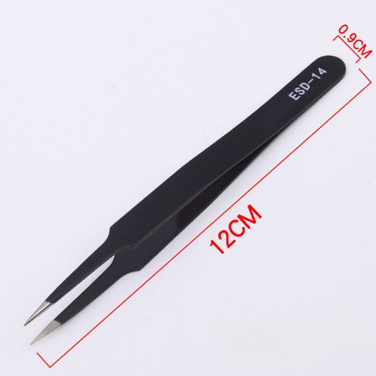 Stainless Steel Tweezers ESD 14 Pointed Tip Black Minimalist