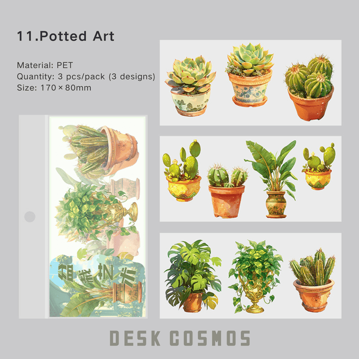 Time Notes Potted Art PET Stickers Green Life Design