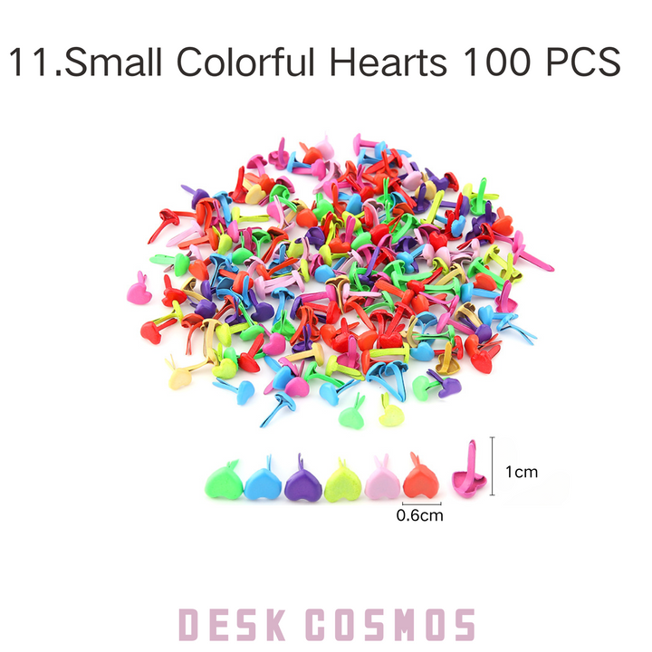 Small Heart-shaped Colorful Two-pronged Pins for Love-themed Scrapbooks