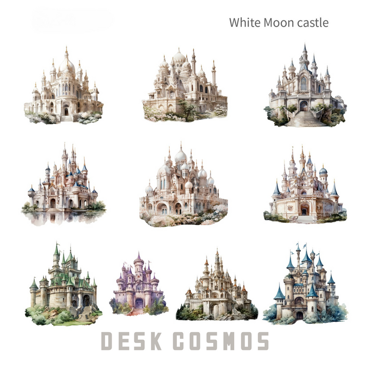 Fantasy Castle Series White Moon Castle PET Stickers Magical Design