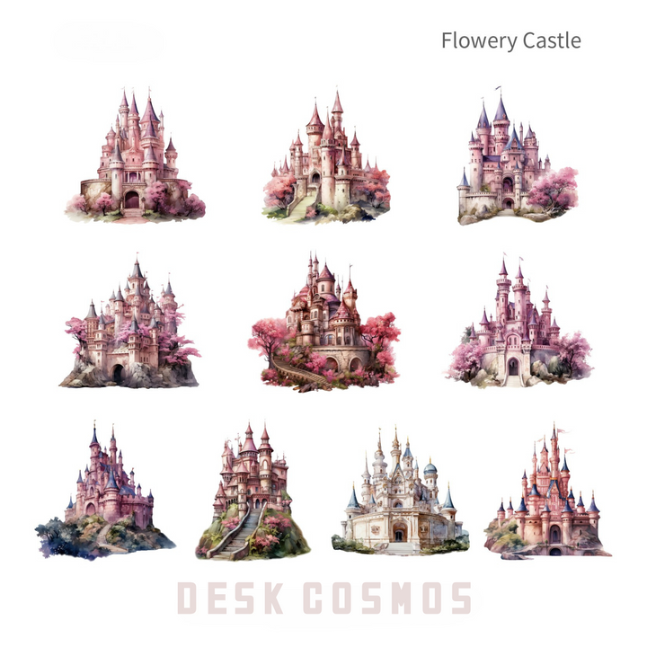 Fantasy Castle Series Flowery Castle PET Stickers Floral Fantasy