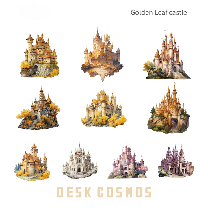 Fantasy Castle Series Golden Leaf Castle PET Stickers Nature Theme