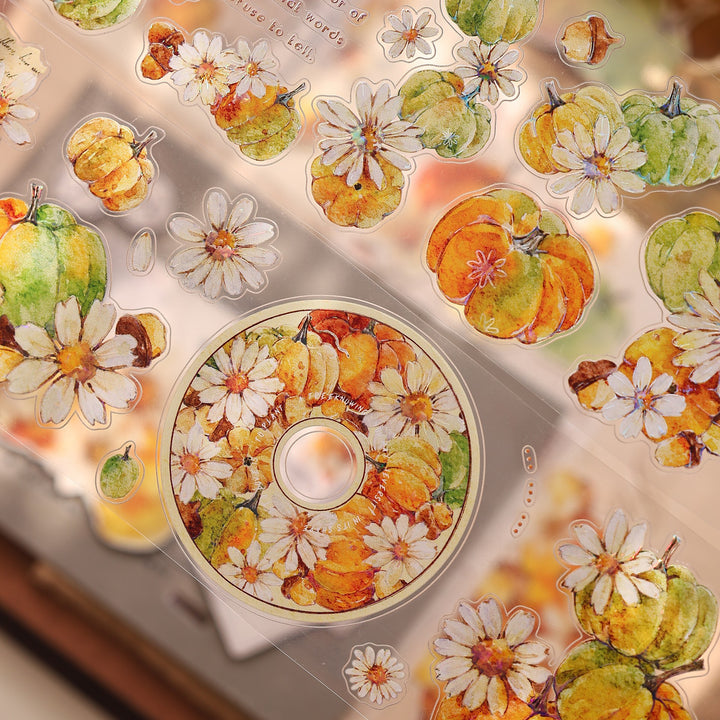 Vintage Pumpkin Floral Die - cut PET Tape - Desk Cosmos