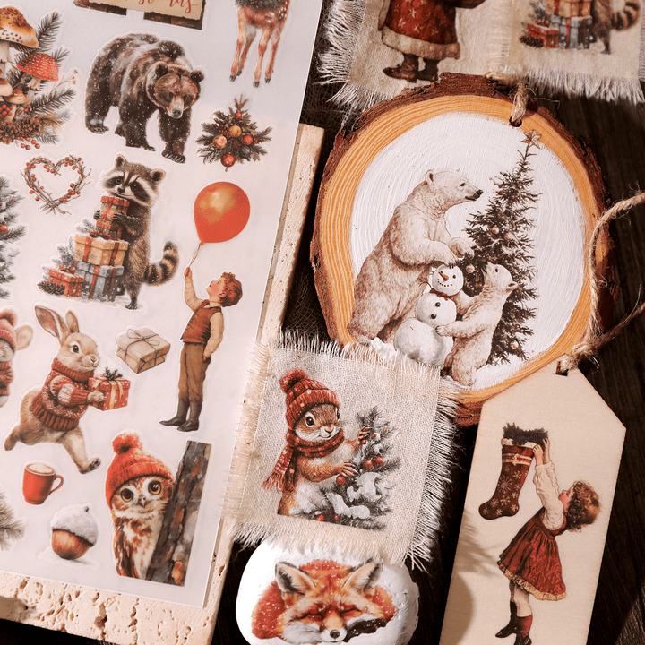 Christmas Santa Animal Transfer Stickers - Desk Cosmos