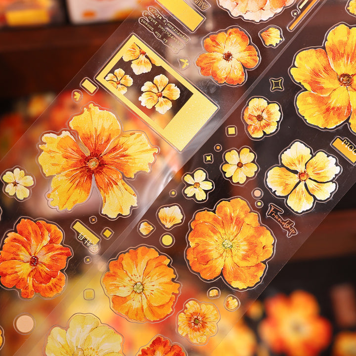 Vintage Yellow - Orange Floral Die - cut Tape - Desk Cosmos