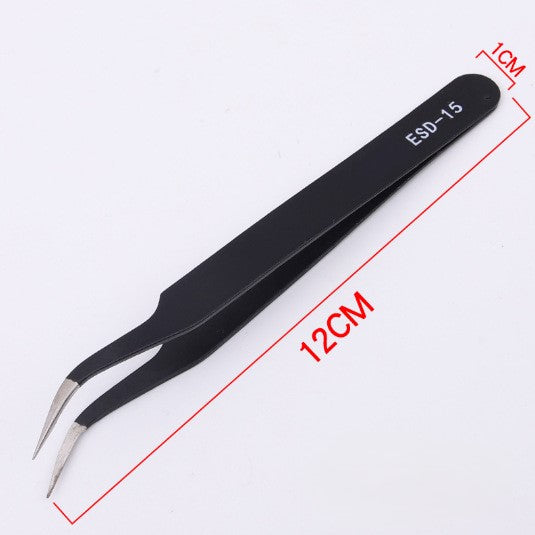 Stainless Steel Tweezers ESD 15 Bent Tip Black Minimalist