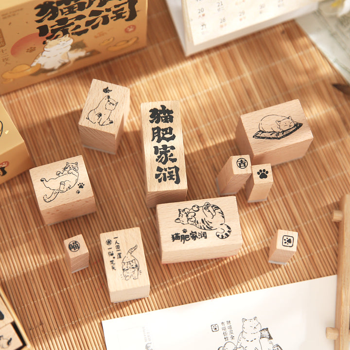 12 Pcs Japanese Chubby Cat Stamp Set Cute Cat Stamps for Scrapbooking and Journal Craft