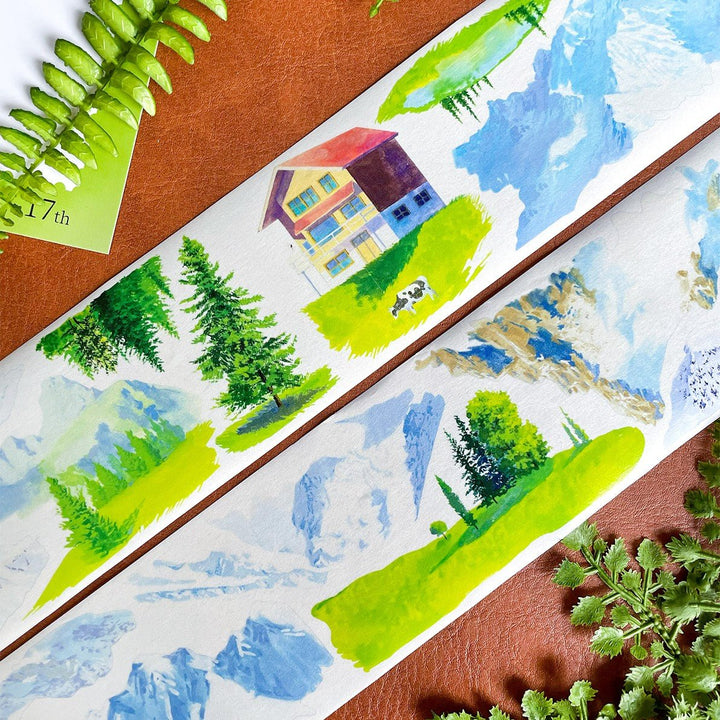 Green on the Snowy Peaks – PET Scenery Tape - Desk Cosmos