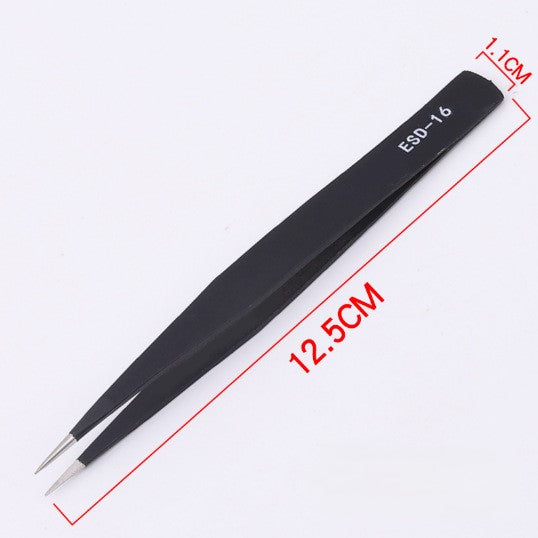 Stainless Steel Tweezers ESD 16 Pointed Tip Black Minimalist