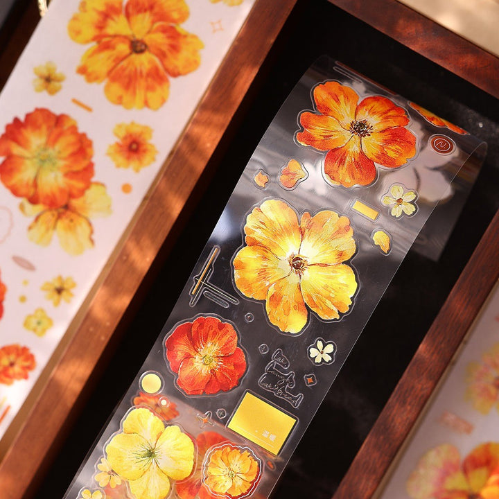 Vintage Yellow - Orange Floral Die - cut Tape - Desk Cosmos