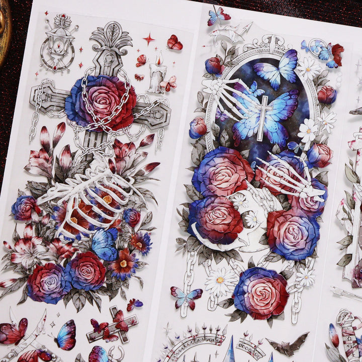 Gothic Skeleton Blood Red Rose Tape - Desk Cosmos