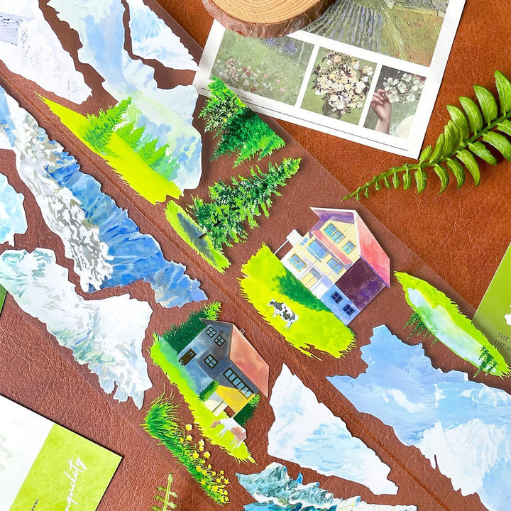 Green on the Snowy Peaks – PET Scenery Tape - Desk Cosmos