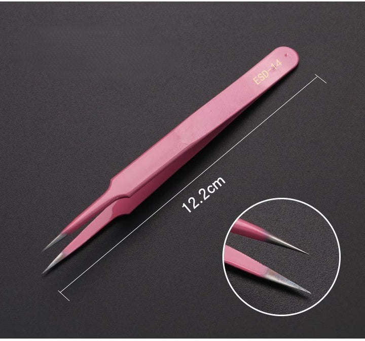Stainless Steel Tweezers ESD 14 Pointed Tip Pink Minimalist