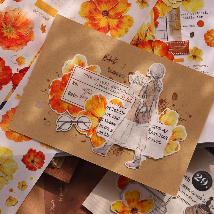 Vintage Yellow - Orange Floral Die - cut Tape - Desk Cosmos