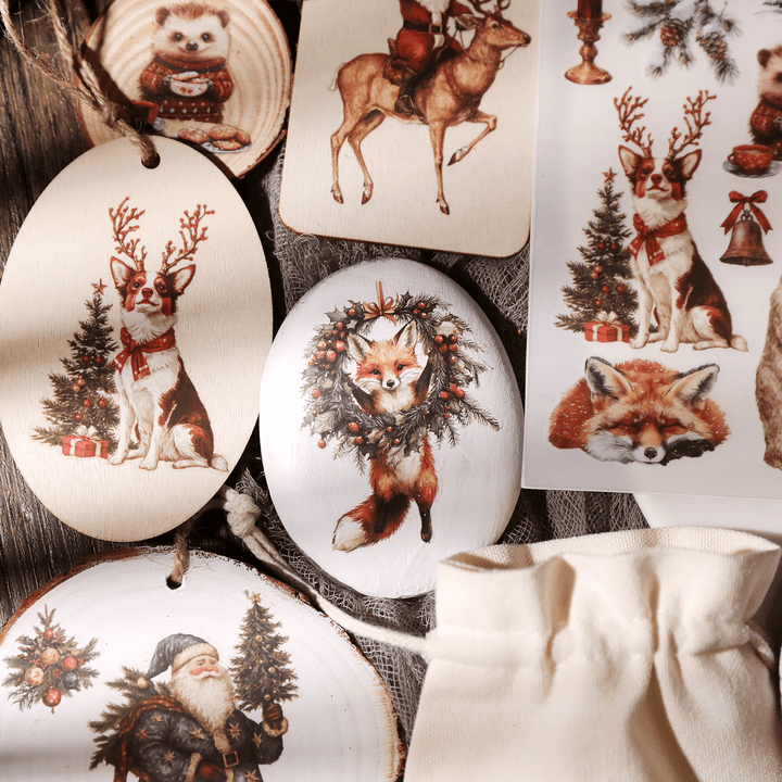 Christmas Santa Animal Transfer Stickers - Desk Cosmos