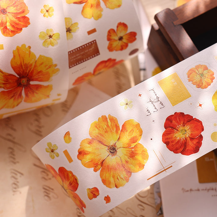 Vintage Yellow - Orange Floral Die - cut Tape - Desk Cosmos