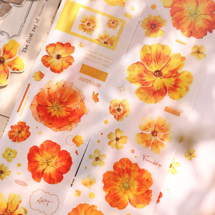 Vintage Yellow - Orange Floral Die - cut Tape - Desk Cosmos