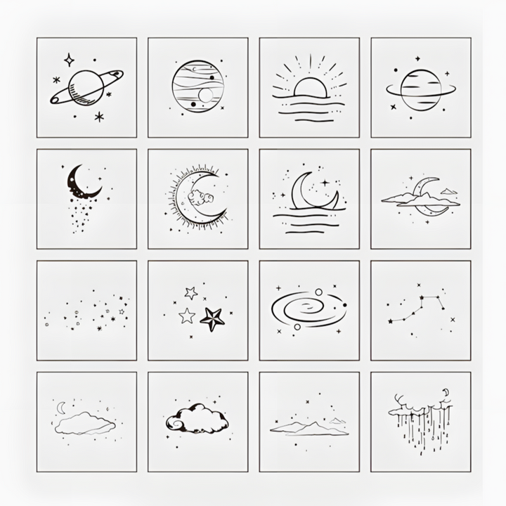 16 Pieces Wooden Moon and Star Stamps for Journal Decoration