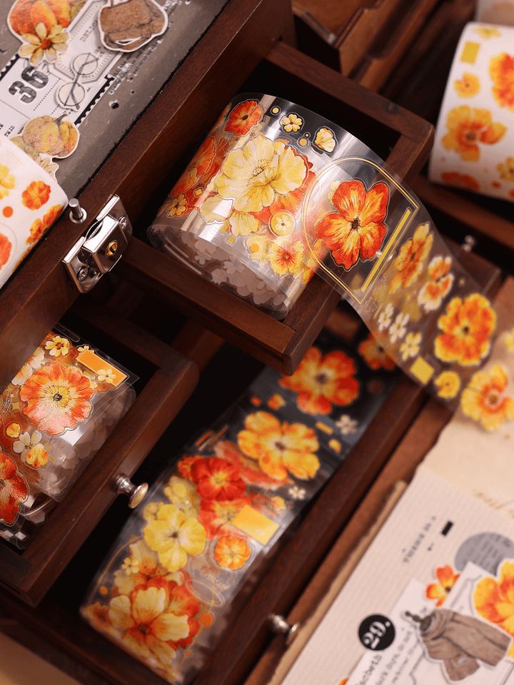 Vintage Yellow - Orange Floral Die - cut Tape - Desk Cosmos