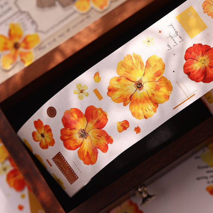Vintage Yellow - Orange Floral Die - cut Tape - Desk Cosmos