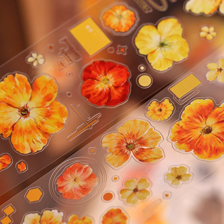 Vintage Yellow - Orange Floral Die - cut Tape - Desk Cosmos
