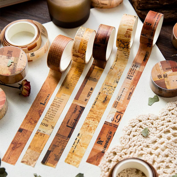 Vintage Washi Tape – Receipt, Plant, Map, Text - Desk Cosmos