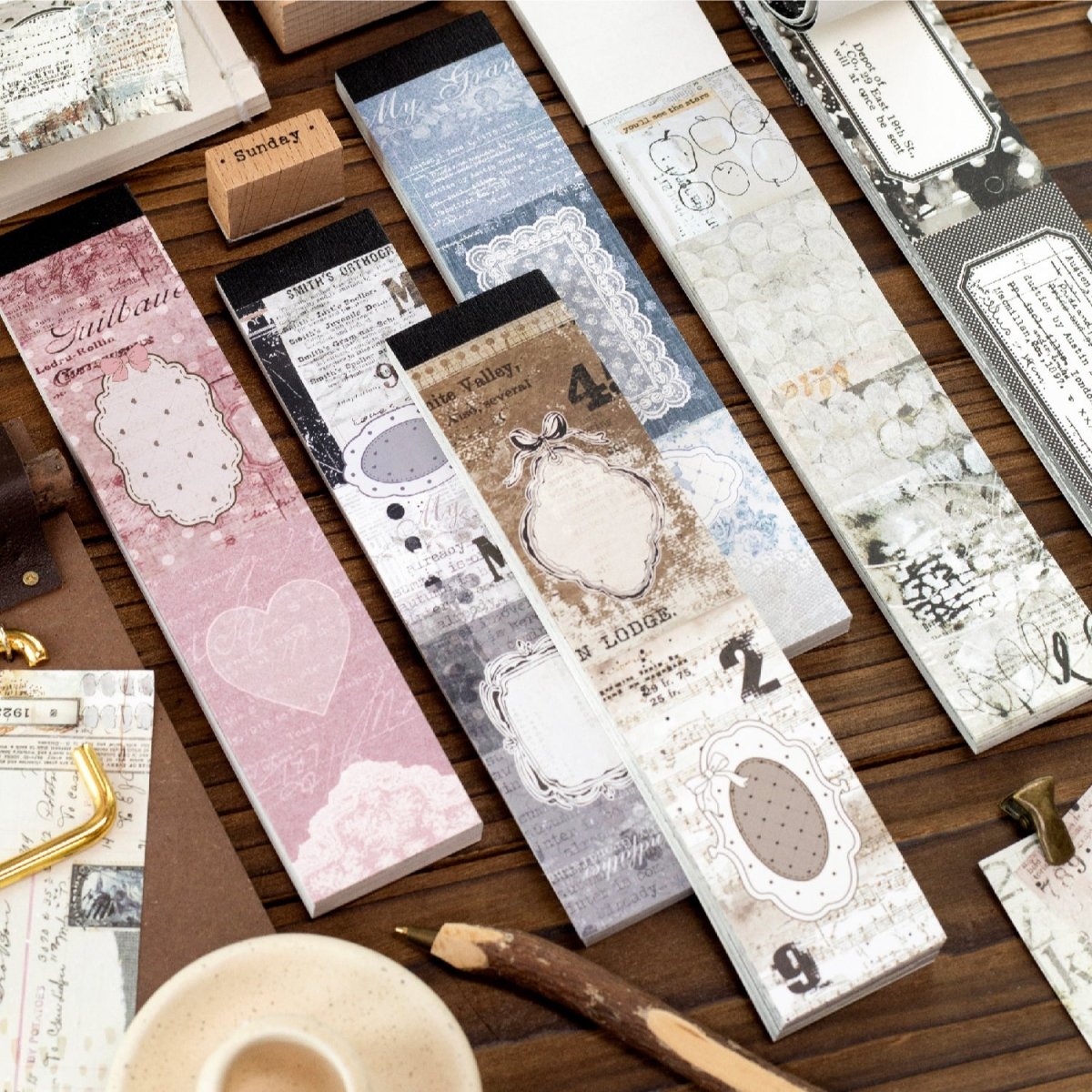 Vintage Long Strip Ephemera Paper Pad - Desk Cosmos