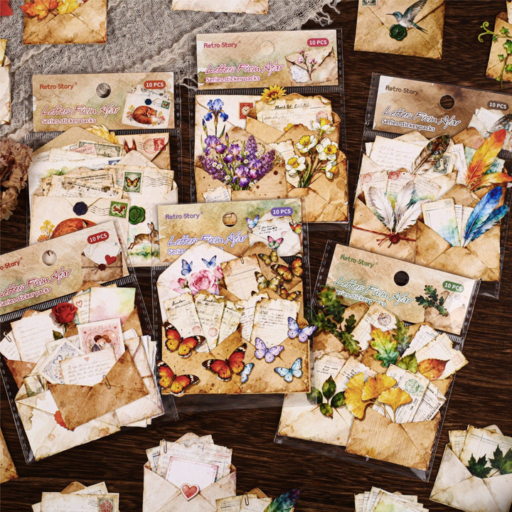 Vintage Letter Stickers – Butterfly, Feather, Leaf, Flower - Desk Cosmos