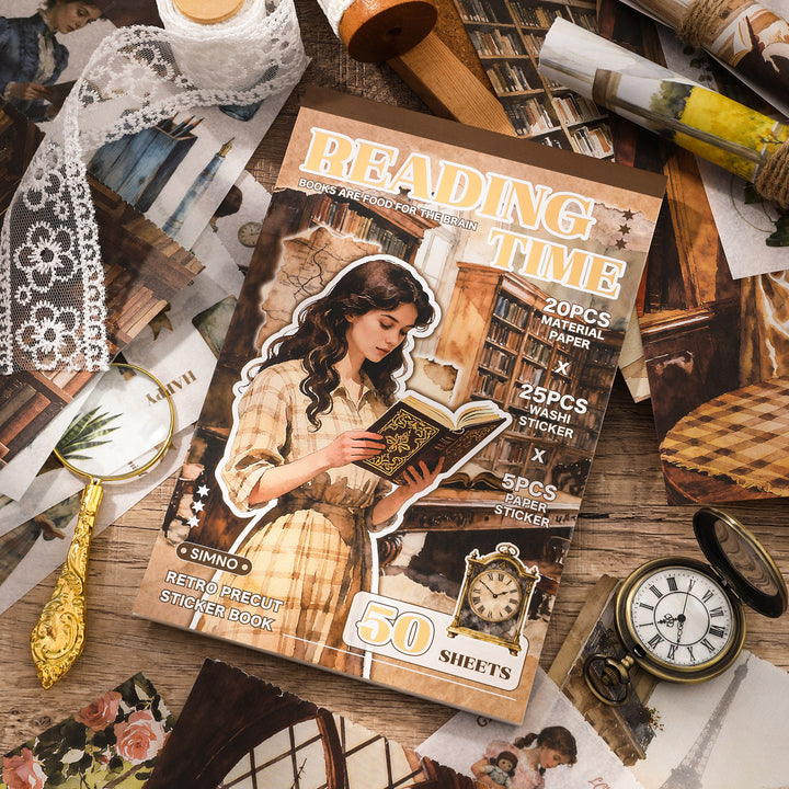 Reading Time Vintage Pre - cut Sticker Book - Desk Cosmos