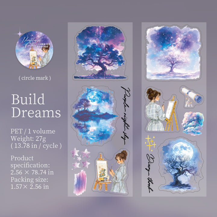 Moonlit Night Curtain PET journaling scenery suitable for scrapbook