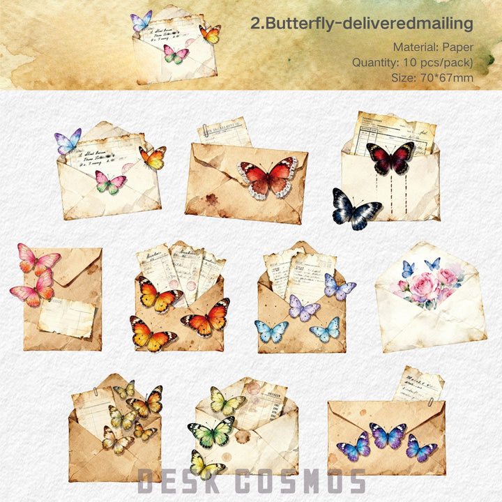 Vintage Letter Stickers – Butterfly, Feather, Leaf, Flower - Desk Cosmos