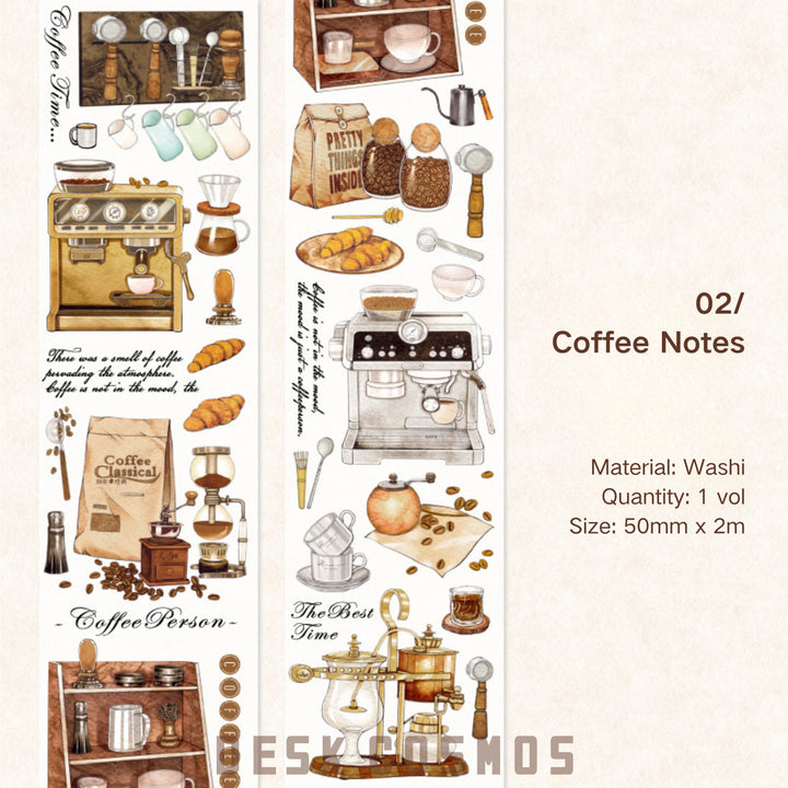 Flowers All The Way Coffee Notes tape hand drawn coffee elements