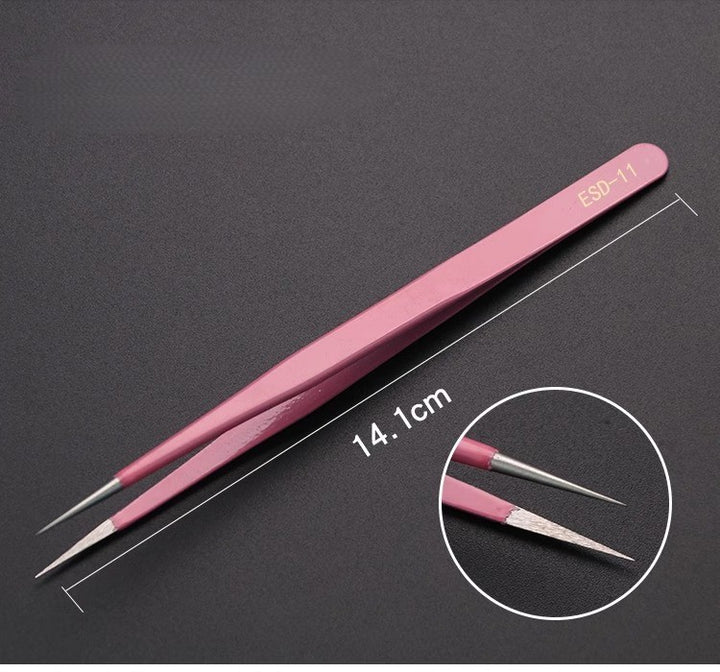 Stainless Steel Tweezers ESD 11 Pointed Tip Pink Minimalist