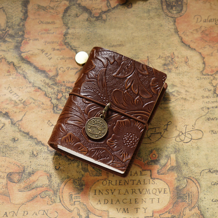 Traveler's Coffee Embossed Leather Mini Journal Classic Design