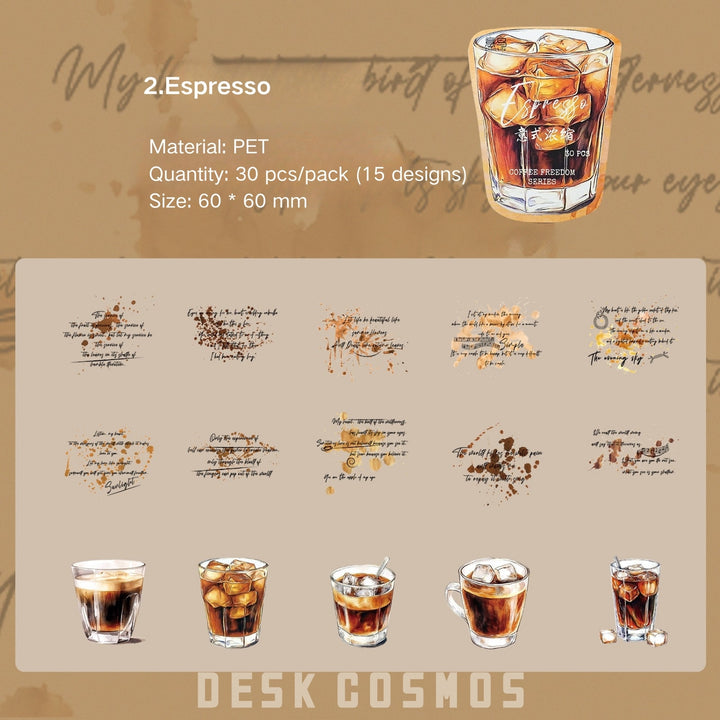 Coffee Freedom Series Cookie Mocha Stickers Cute Journal Decoration