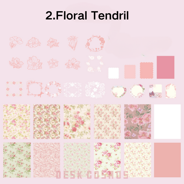 Floral Tendril Pink Flower Frames Journal Paper