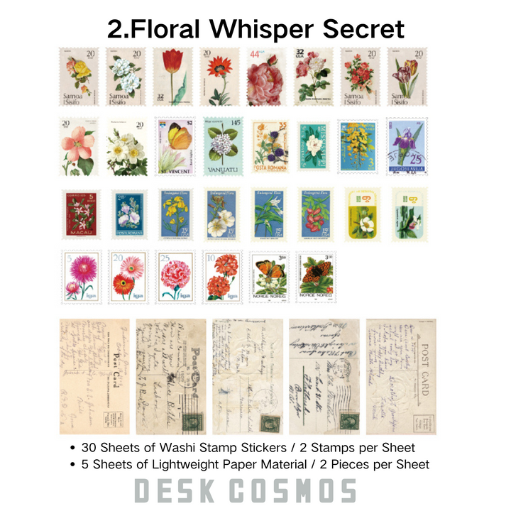 Former Stamps and Paper Stickers Floral Whisper Secret Antique Stamps Craft Paper