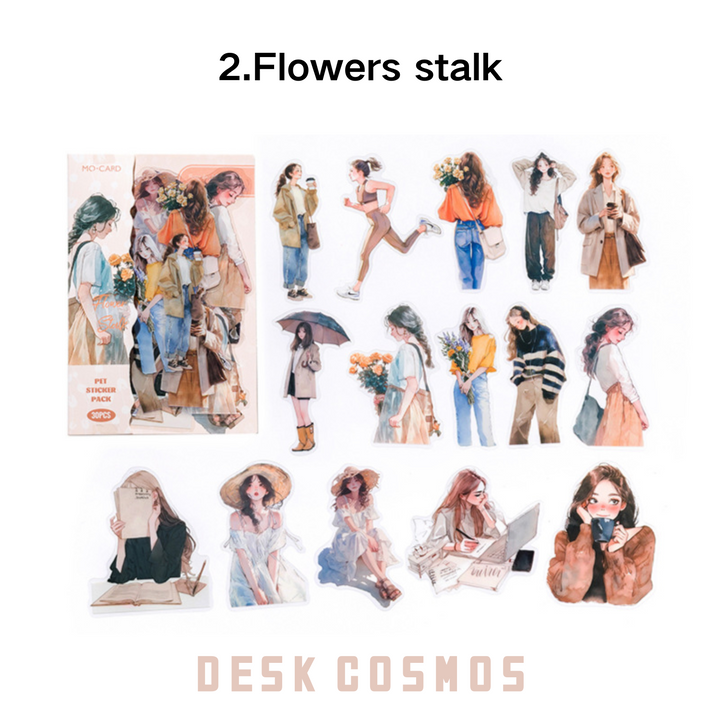 Happy Live Series Flowers Stalk Female Character Love Romance Scrapbook Stickers Decorative Stickers