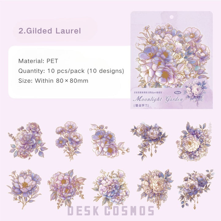 PET Floral Stickers Moonlight Garden Elegant Vintage Series