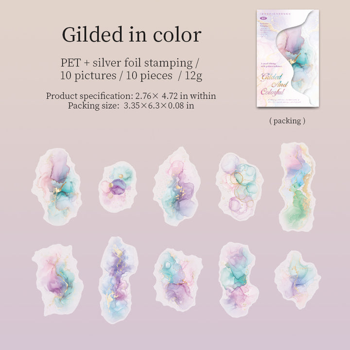 Gilded and Resplendent Watercolor PET Stickers for Journaling