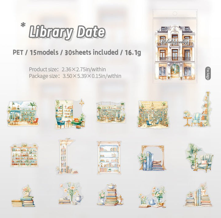 Holiday Outing Library Date Romantic Scene PET Stickers