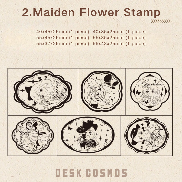 Maiden Stamp Set Vintage Beech Wood Stamps for DIY Journal Collage