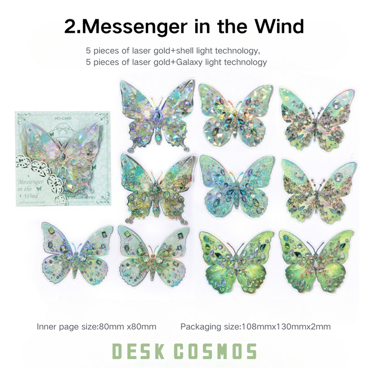 Gem Butterfly Series PET Laser Stickers - Messenger in the Wind Design