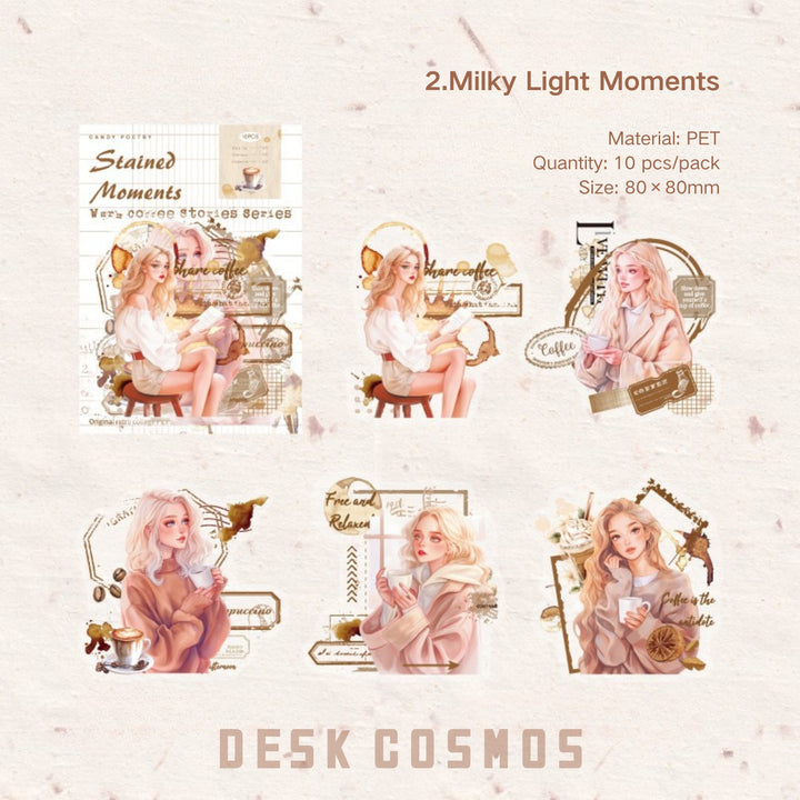 Artistic Girl With Coffee PET Stickers - Desk Cosmos