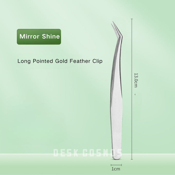 Mirrored Long Tip Gold Feather Clip